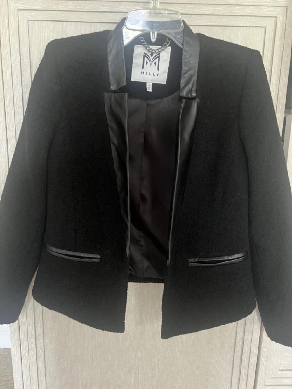 Milly Tuxedo Jacket Blazer Womens Black Leather Single Breasted Size 6